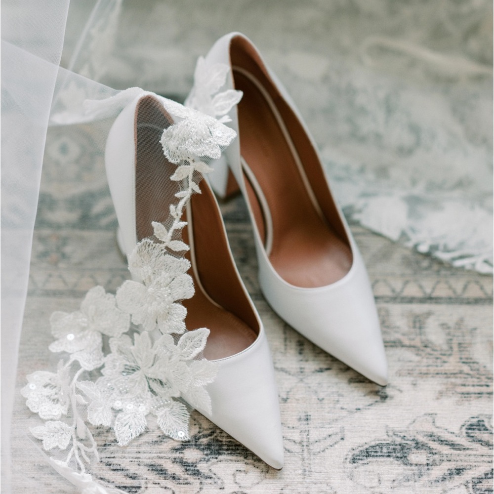 Amina Muaddi Pointed-Toe White Pumps